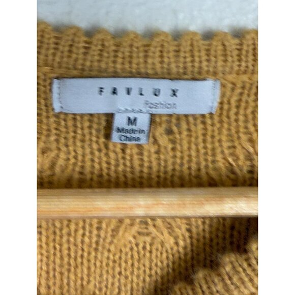 Favlux Womens Size M Cable Knit Bobble Mustard Yellow‎ puff long sleeve Sweater - Picture 5 of 9